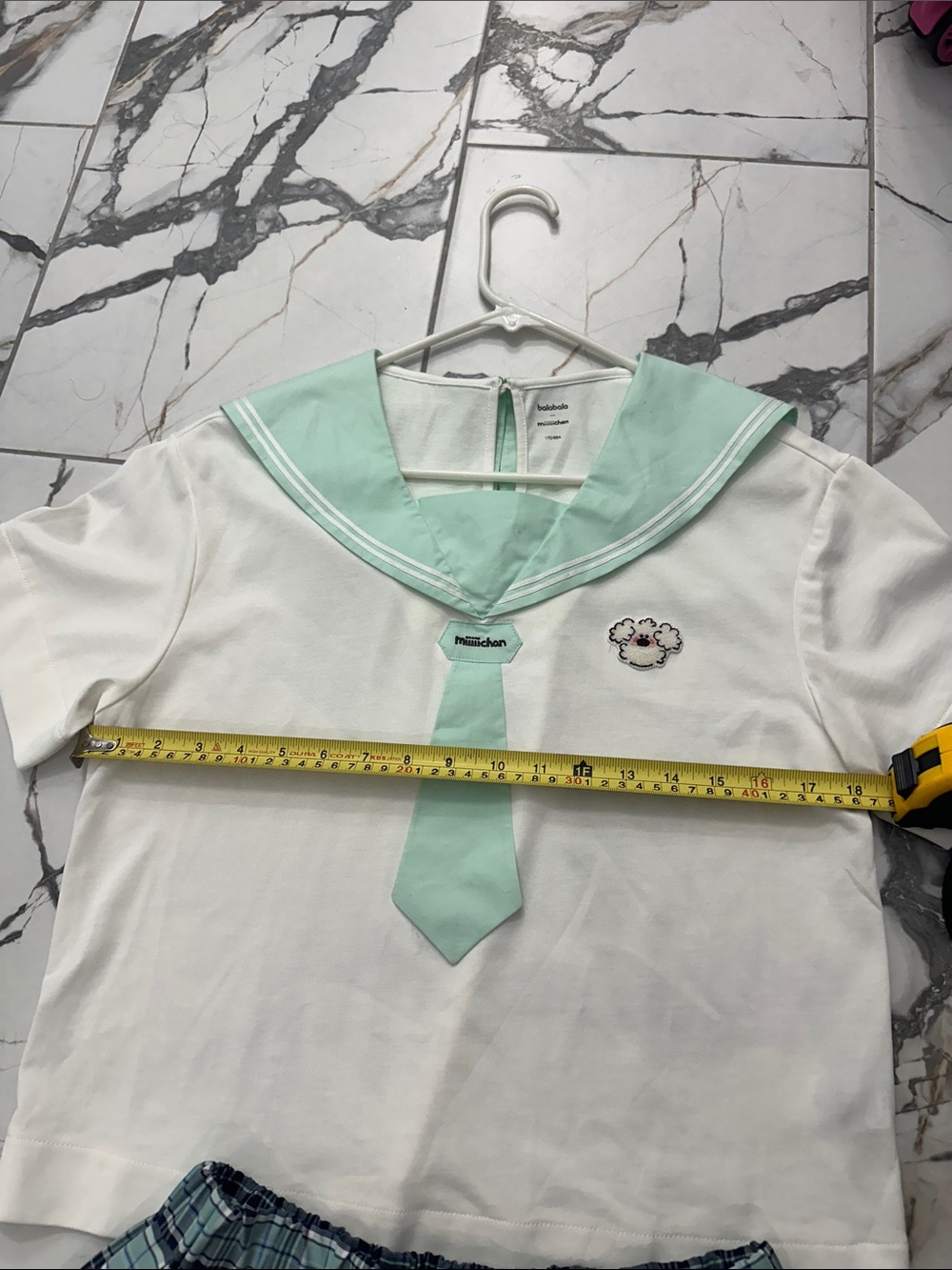 Girl Sailor Top and Plaid Pleated Skort Set in Mint and White - Picture 6 of 10